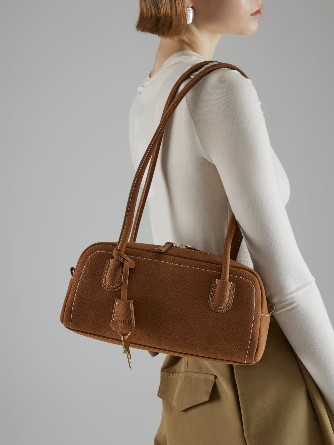 PAZZION, Zaralyn Structured Leather Shoulder Bag, Brown