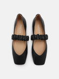 PAZZION, Zion Ruched Leather Band Ballet Flats, Black
