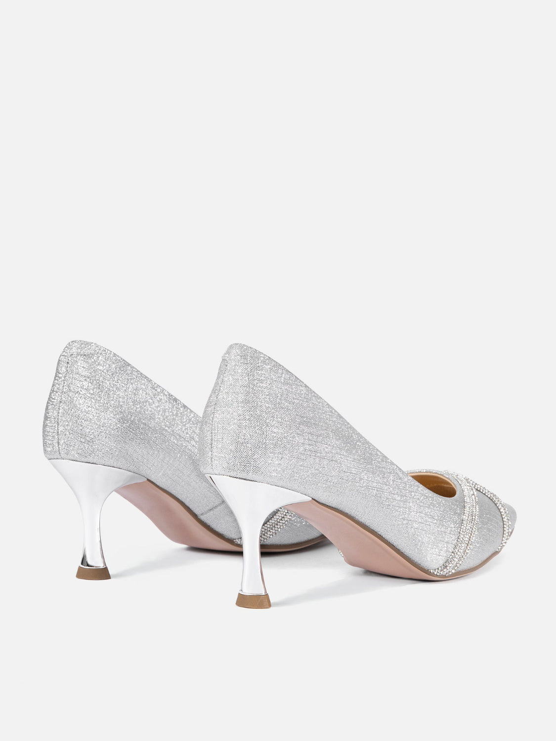 PAZZION, Zoravelle Crystal Embellished Glitter Heels, Silver