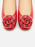 PAZZION, Zosia Zipper Rose Ballet Flats, Red